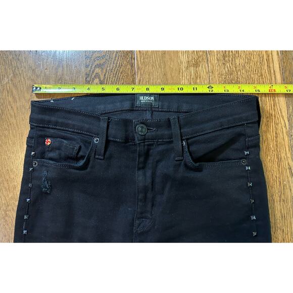 Hudson Nico Mid Rise Super Skinny Black Studded Detail Distressed Sz 27 NWOT - Picture 7 of 10